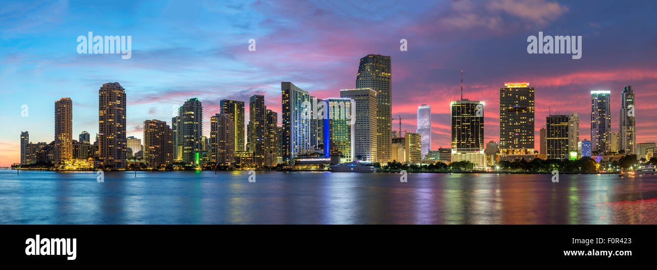 Florida, Miami Skyline at Dusk Stock Photo