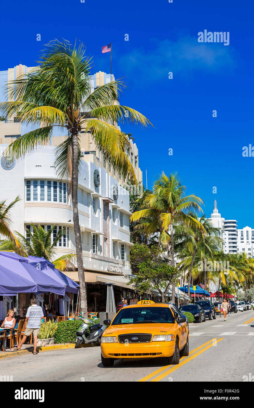Miami, South Beach, taxi on Ocean Drive Stock Photo