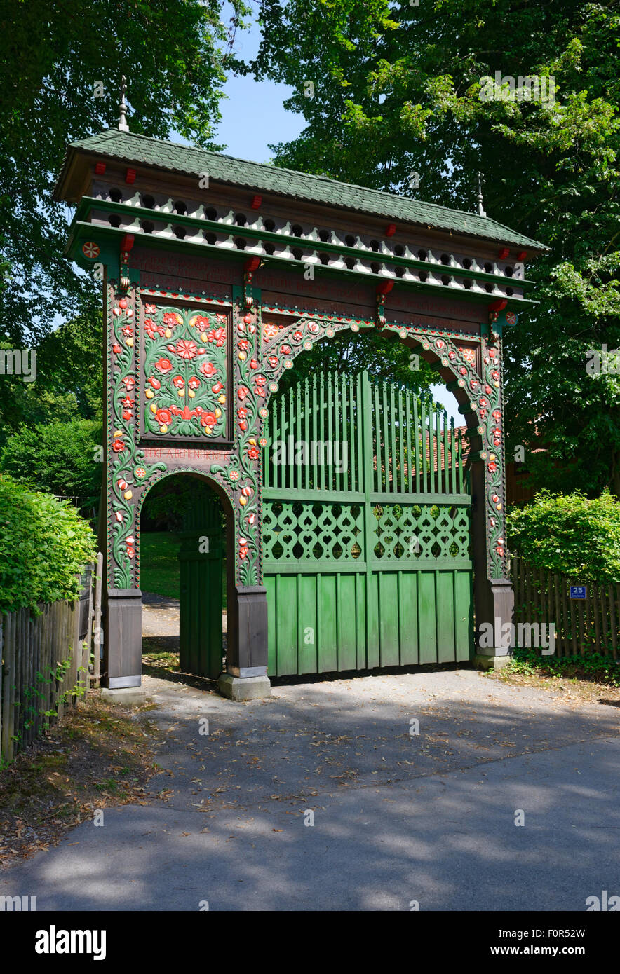 Hungarian gate of the villa of Waldemar Bonsels, creator of Maya the Bee, Bonsels Foundation, Ambach at Lake Starnberg Stock Photo