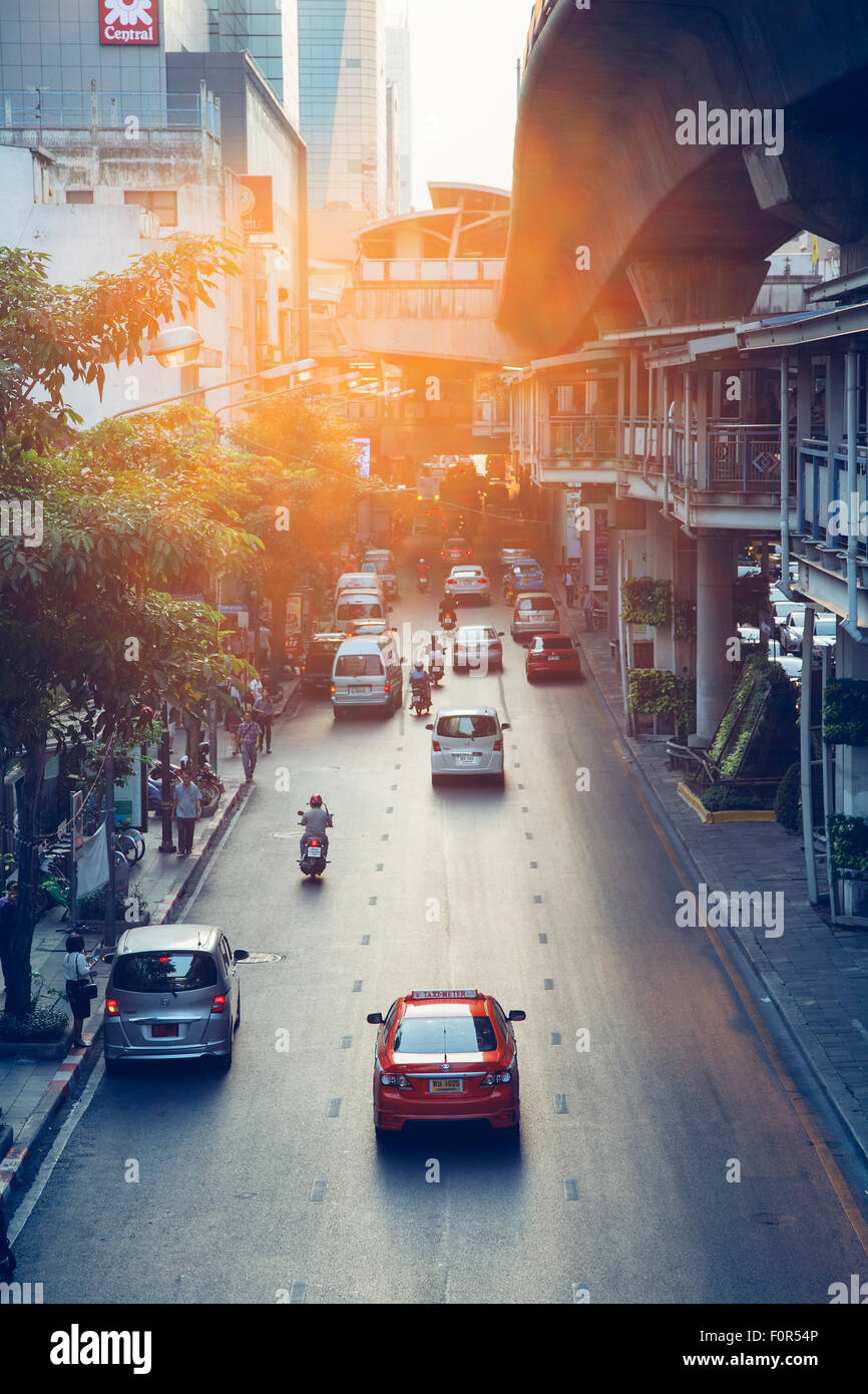 Thailand, Bangkok, Taffic on Silom Street Stock Photo