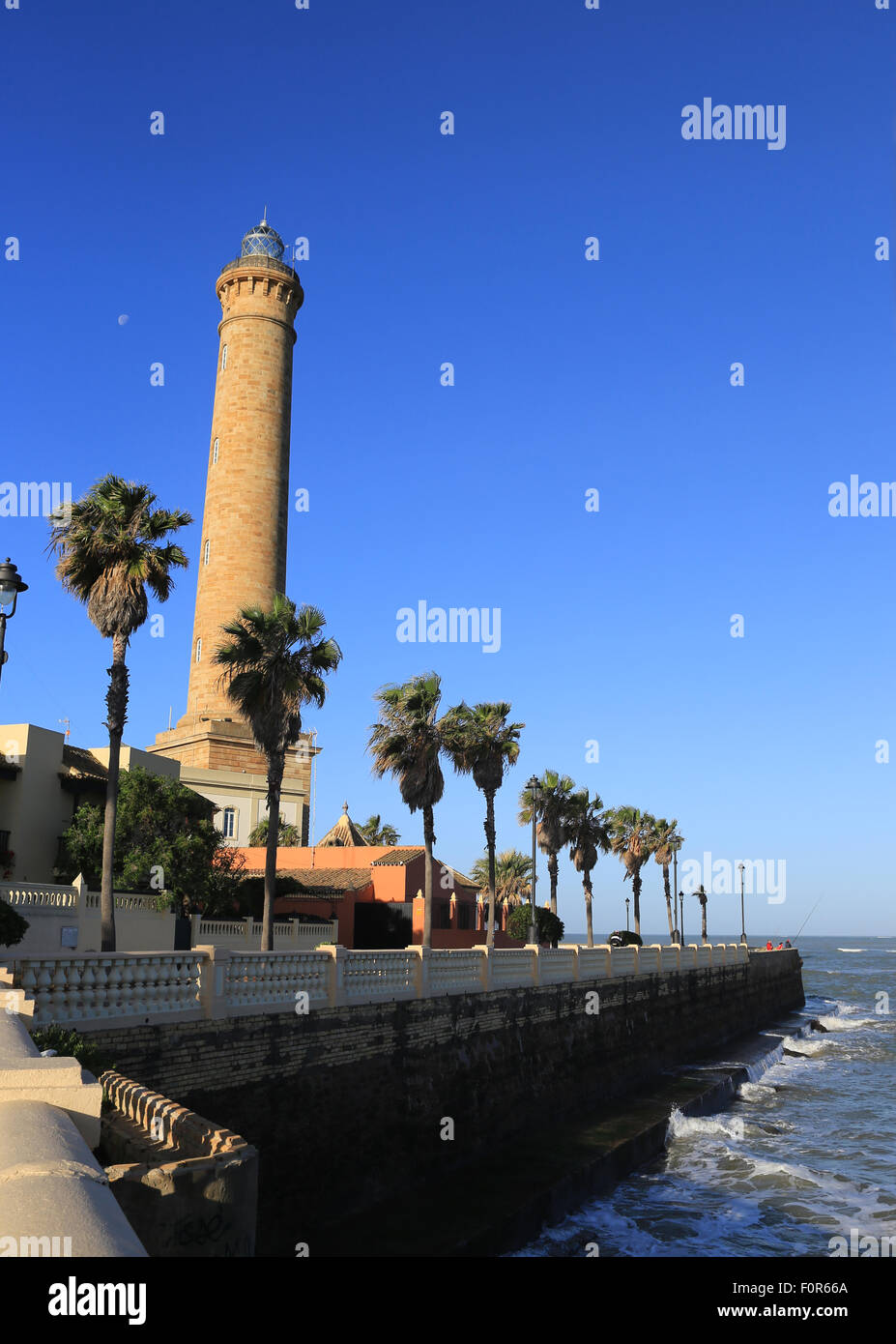 The lighthouse (Faro de Chipiona) at Chipiona, Cadiz, Andalucia, Spain. Stock Photo