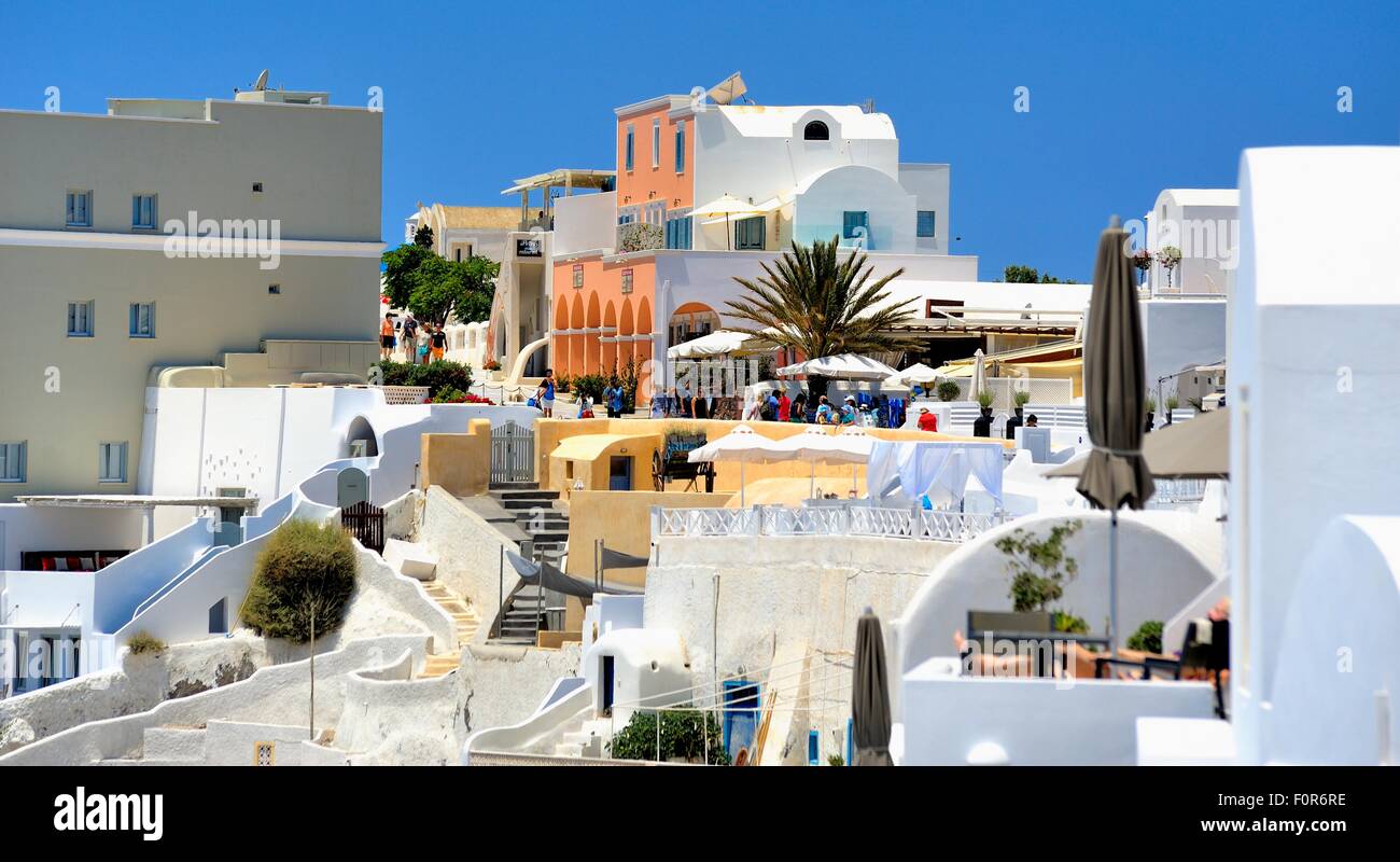 Buildings in the village of Oia Santorini Greece Stock Photo