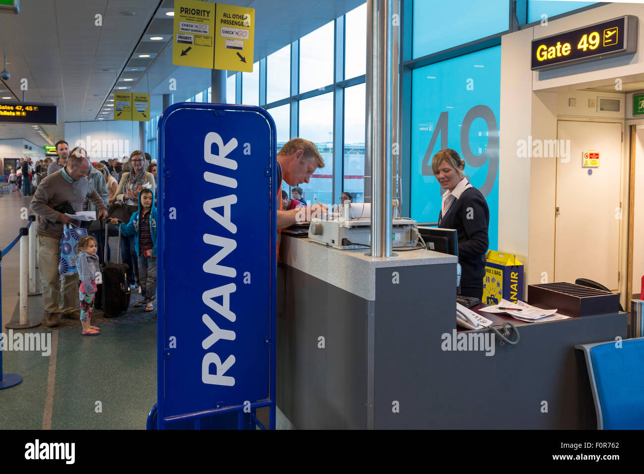 Ryanair check-in area, Stansted airport, London, United Kingdom Stock Photo