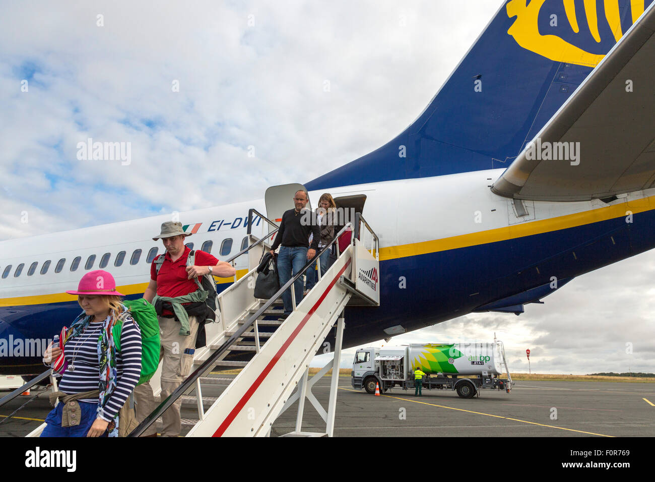 Ryanair passengers arriving at La Rochelle airport, France Stock Photo