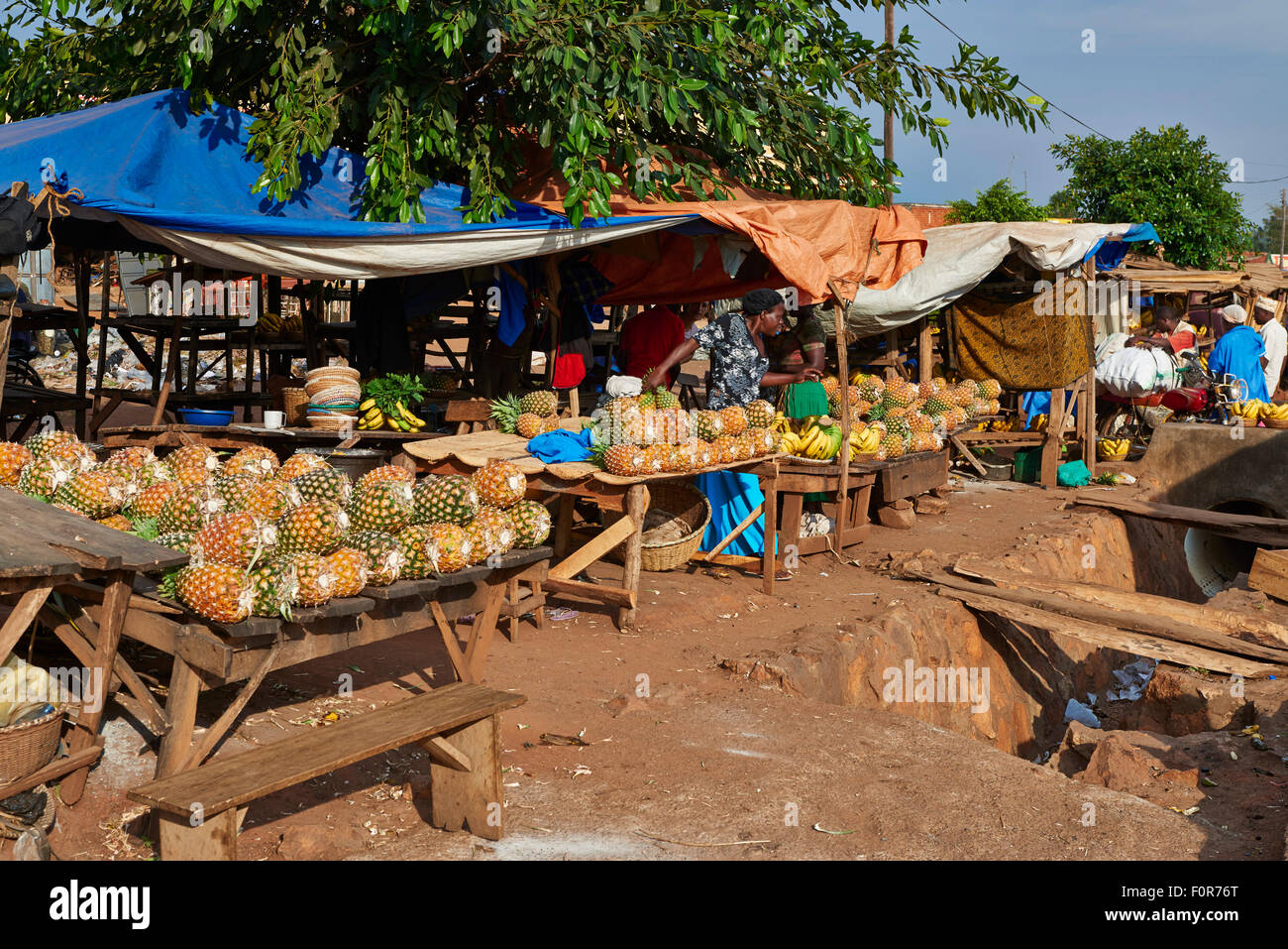 market stalls with pineapple and bananas, Uganda, Africa Stock Photo