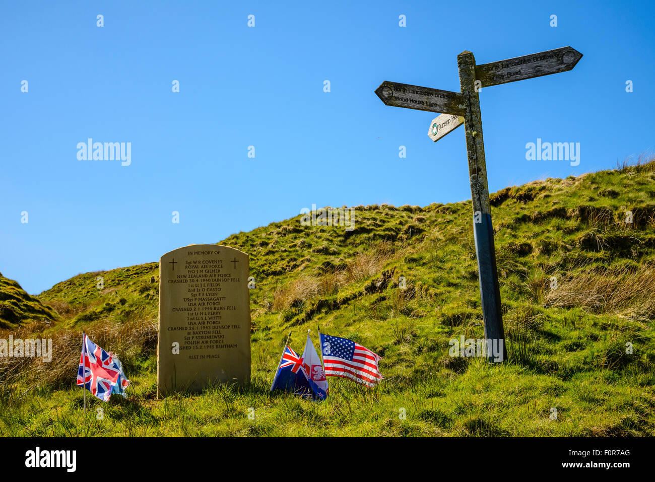 Memorial to Second World War aircrew of various nationalities killed in the Bowland Fells Lancashire UK Stock Photo