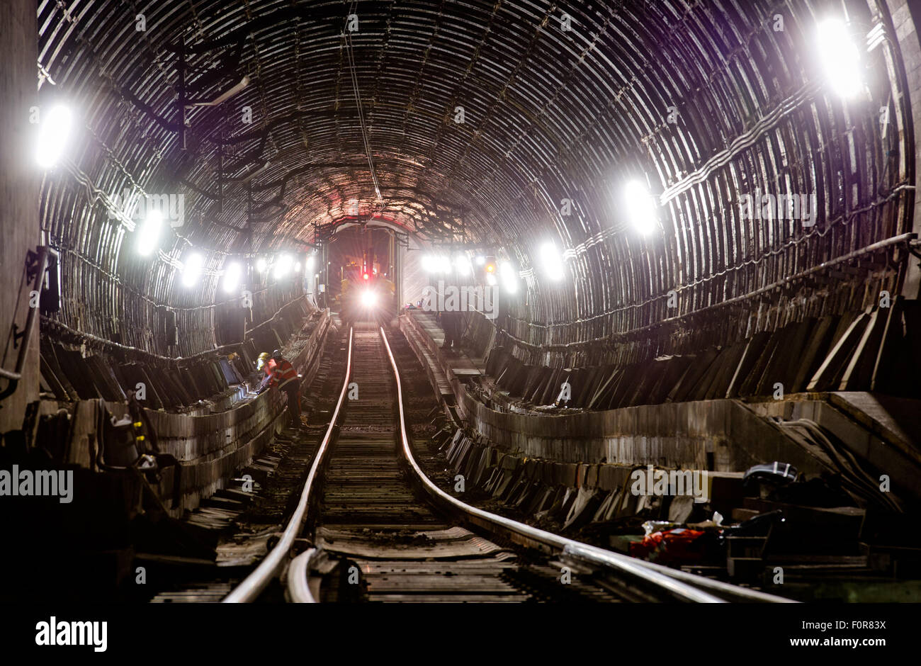 Frankfurt, Germany. 19th Aug, 2015. View of the Frankfurt SBahn tunnel (lit. streetcar tunnel