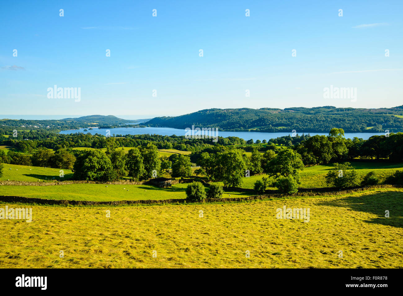 Windermere and Claife Heights from Holbeck Lane near Ambleside, Lake District Stock Photo