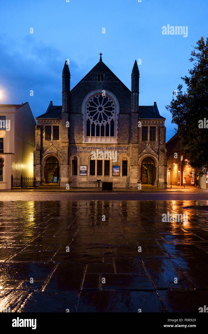 Worthing Tabernacle  free church on a Wet and rainy evening. Stock Photo