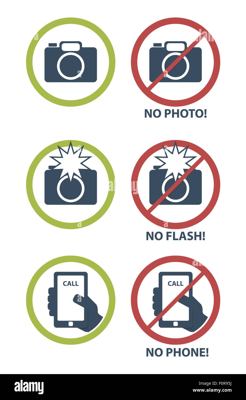 Vector set of prohibition icons, no camera, no flash, no phone Stock