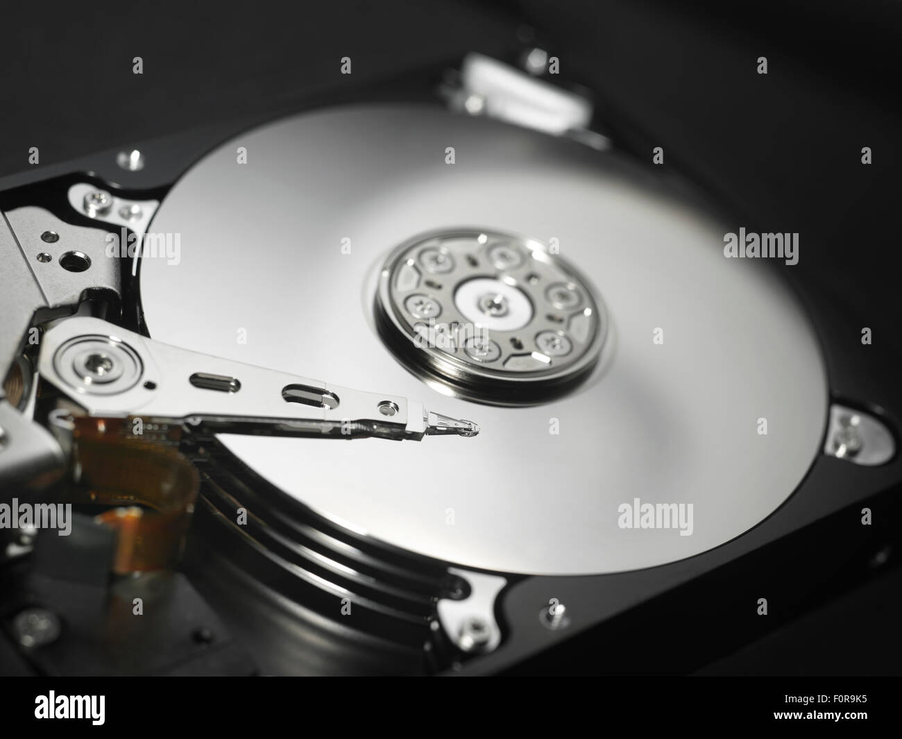 Internal shot of a hard disk drive Stock Photo