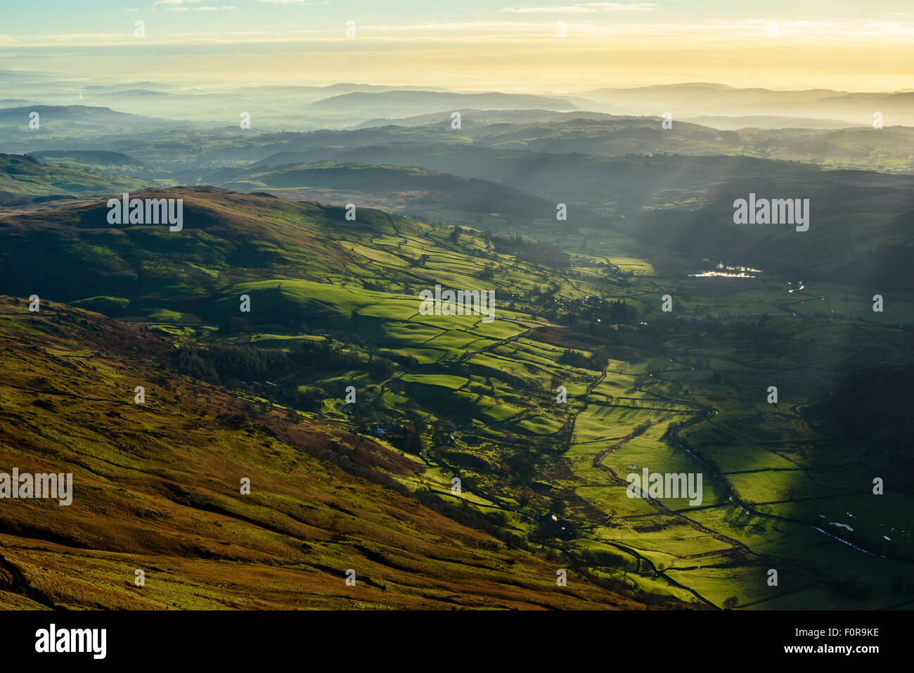 Temperature inversion over Kentmere valley Lake District from slopes of