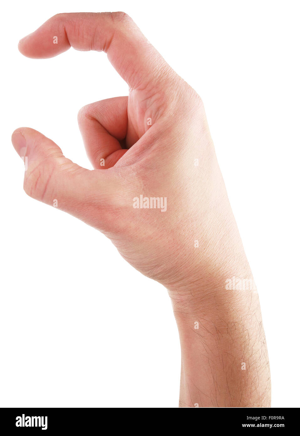 Hand picking up or pinching something isoled on white with clipping path Stock Photo