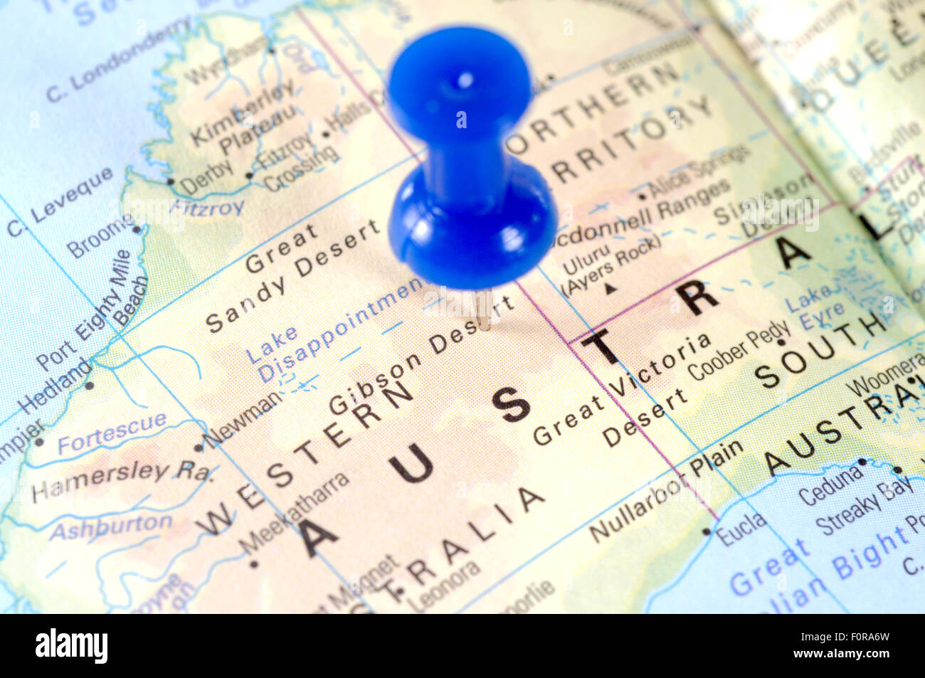 Map of Australia ith a blue tag Stock Photo