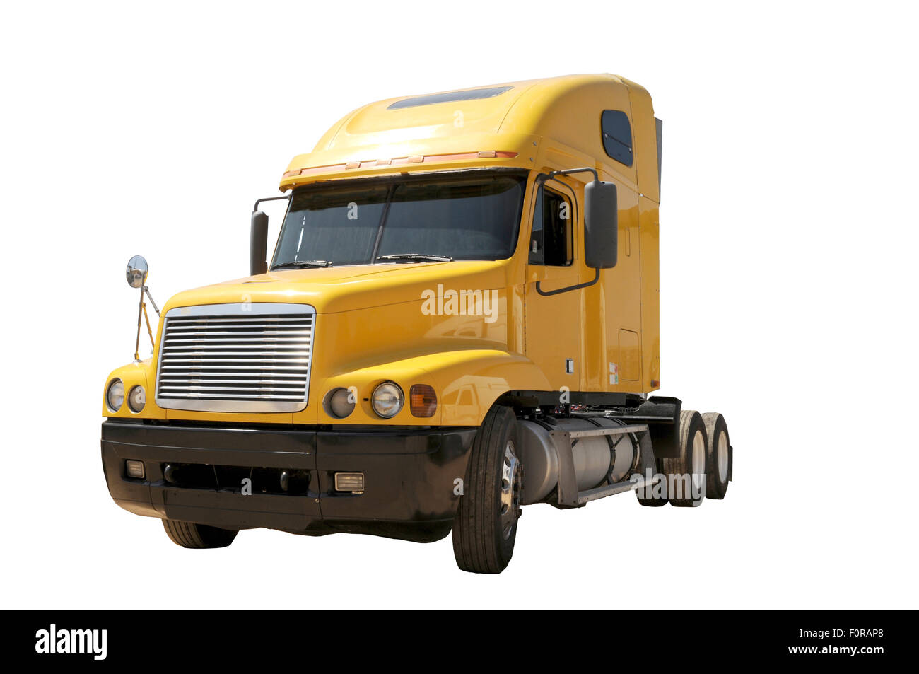 Yello tractor trailer isolated on a white background Stock Photo