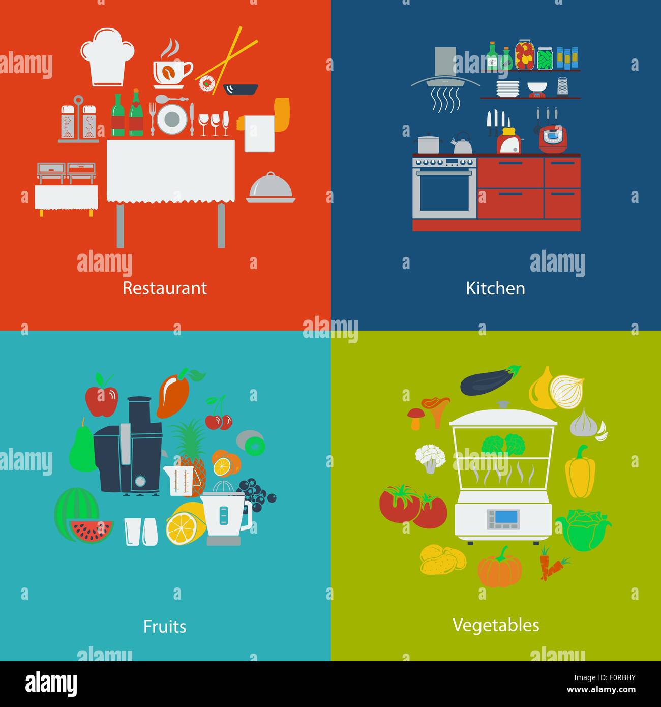 Set of Restaurant, kitchen and food designs Stock Vector Image & Art ...