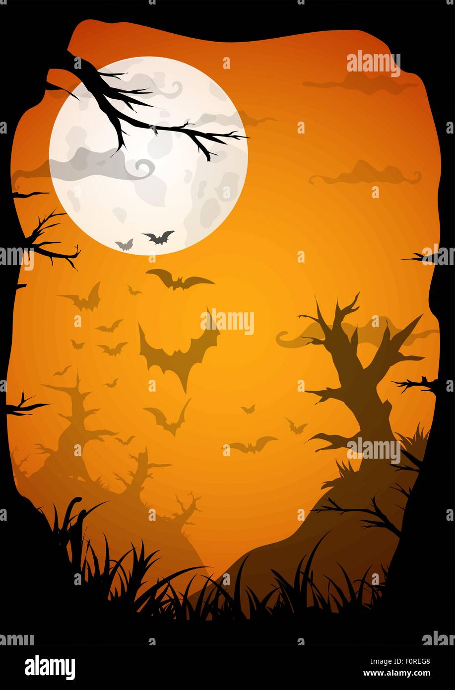 Halloween house night forest cat Stock Vector Images - Alamy