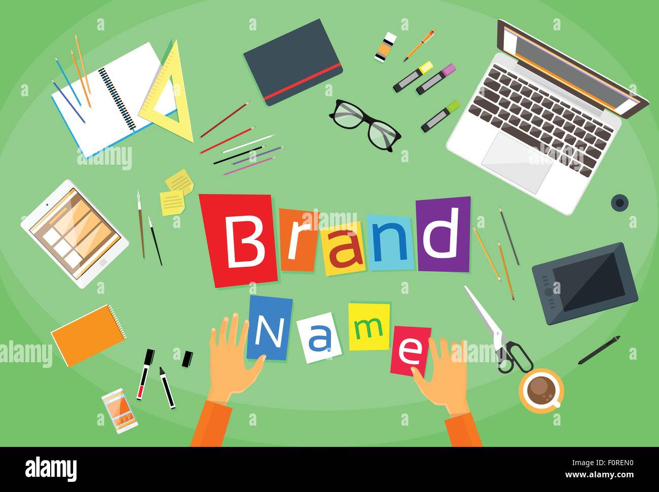 Brand Name Concept Creative Businessman Desk Flat Stock Vector Image ...