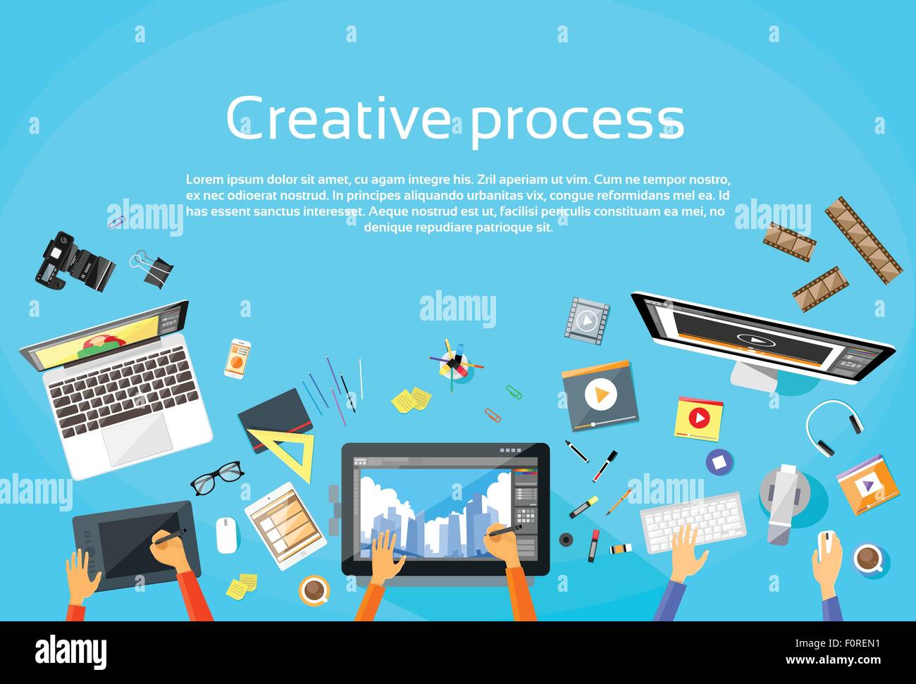 Creative Process Digital Designer Team Flat Vector Stock Vector Image ...
