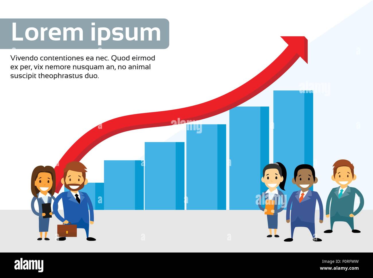 Business People Standing Financial Bar Graph Red Arrow Stock Vector ...