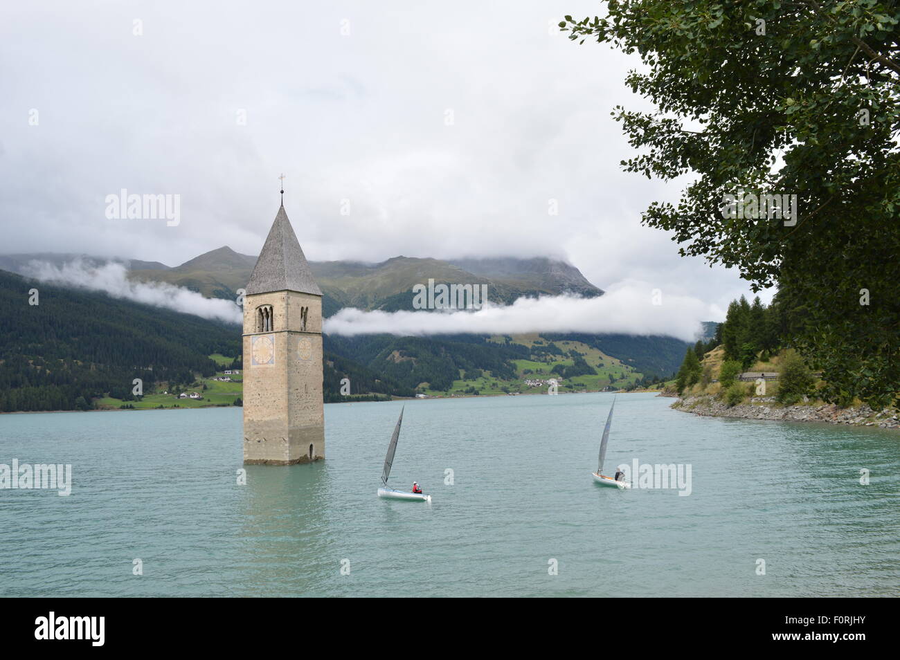 View on Rechensee with two sailers Stock Photo