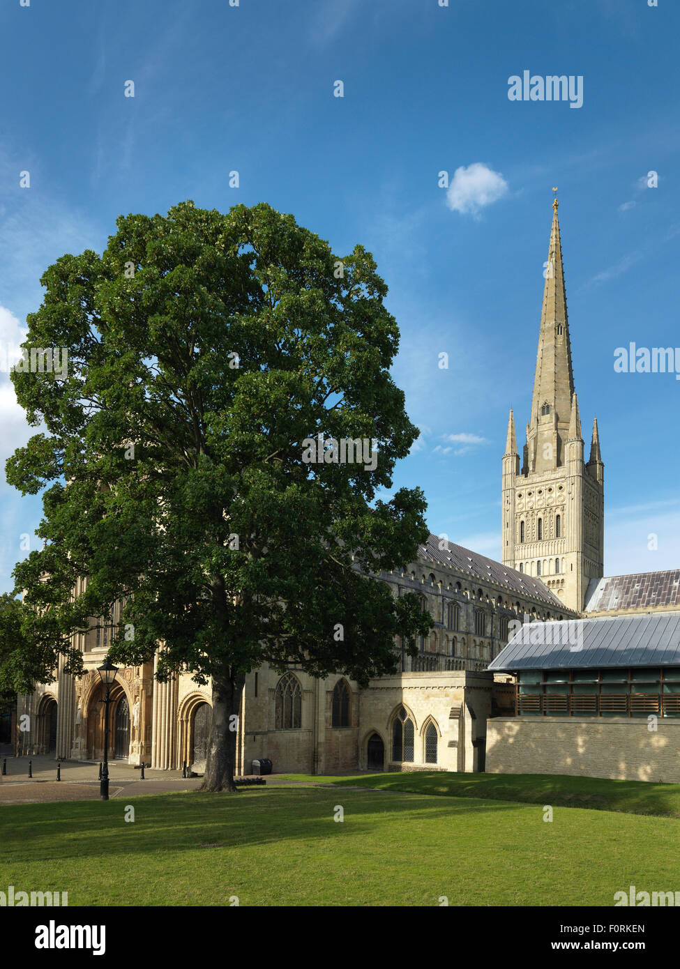 Shot of a cathedral in the english city of Norwich in East Anglia. Taken in beautiful sunshine in summer. Stock Photo