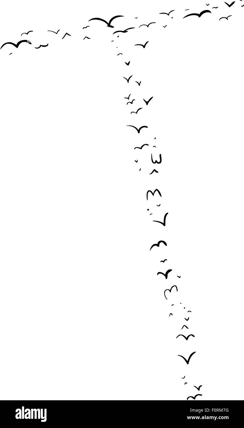 Illustration of a flock of birds in the shape of the letter t Stock Photo
