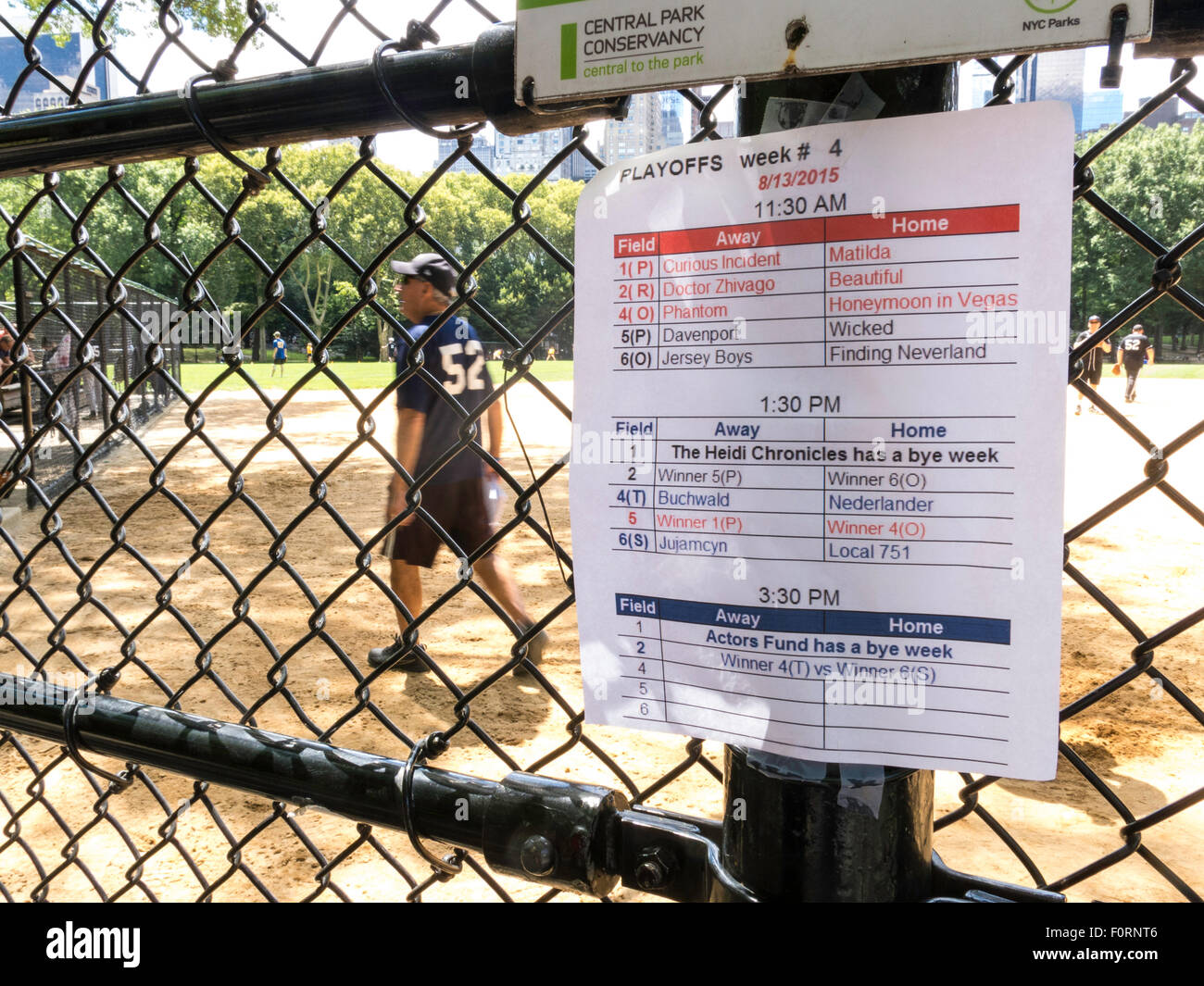 Playoff Schedule Posted on Backstop, Softball Game at Heckscher