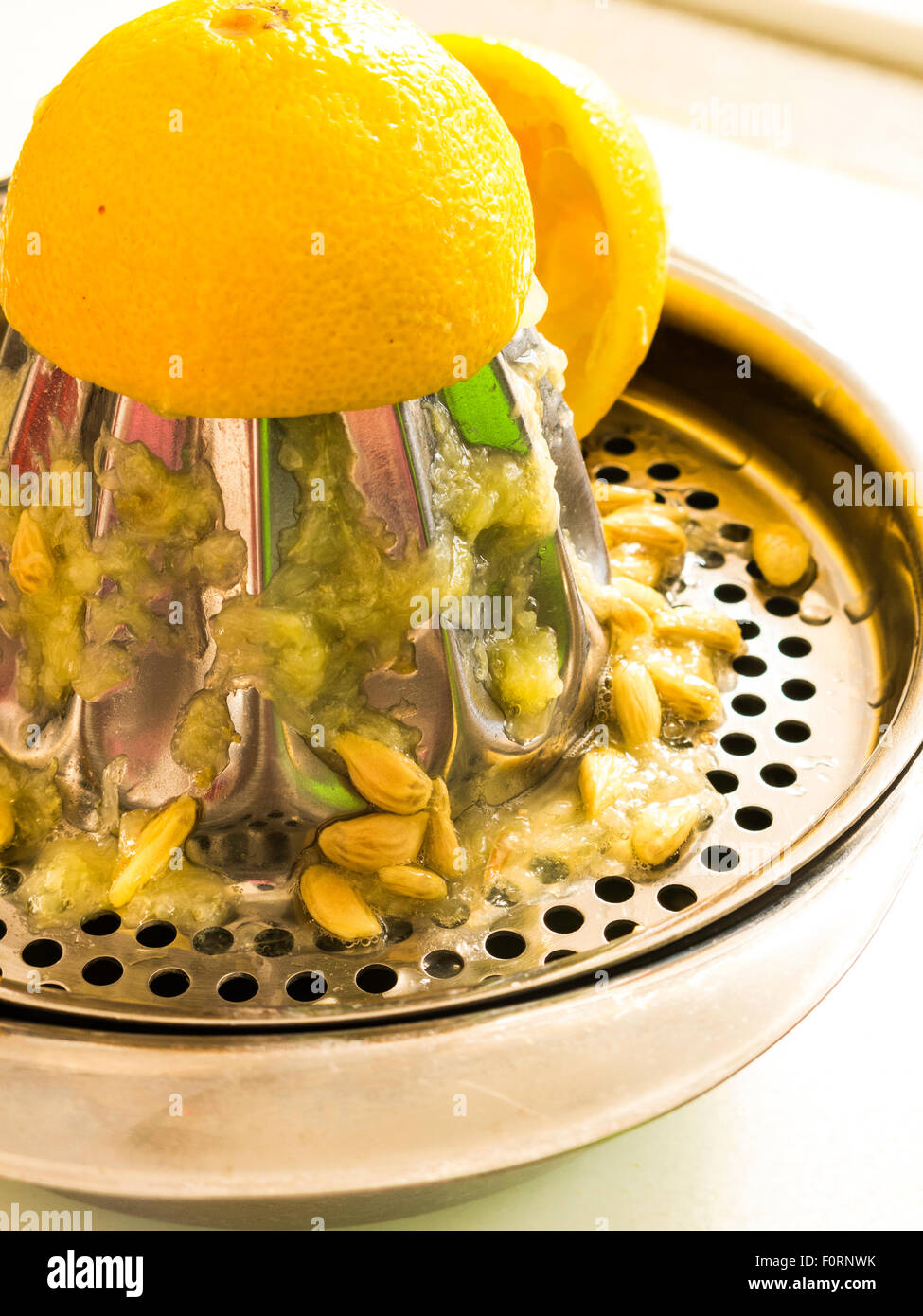 Lemon on Stainless Steel Juicer, USA Stock Photo Alamy