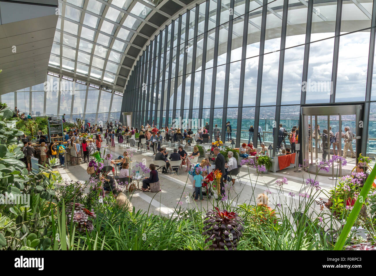 The Sky Garden, a public viewing gallery at the top of 20 Fenchurch Street also known as The Walkie Talkie Building ,in The City Of London, UK Stock Photo