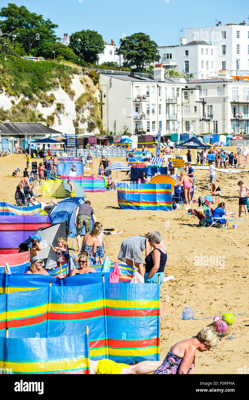 Holidaymakers on the beach at Viking Bay in Broadstairs, Kent Stock