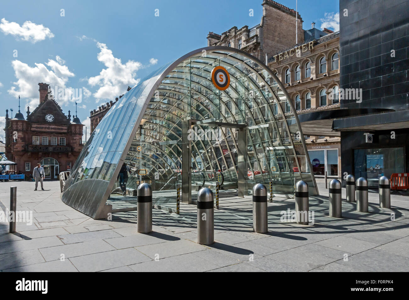 New north end glass entrance to St. Enoch subway station at St. Enoch Square in Glasgow Scotland Stock Photo
