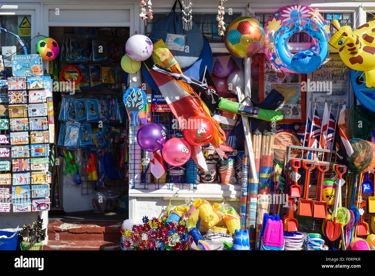 A shop selling traditional beach toys and goods in Broadstairs, Kent. Stock Photo