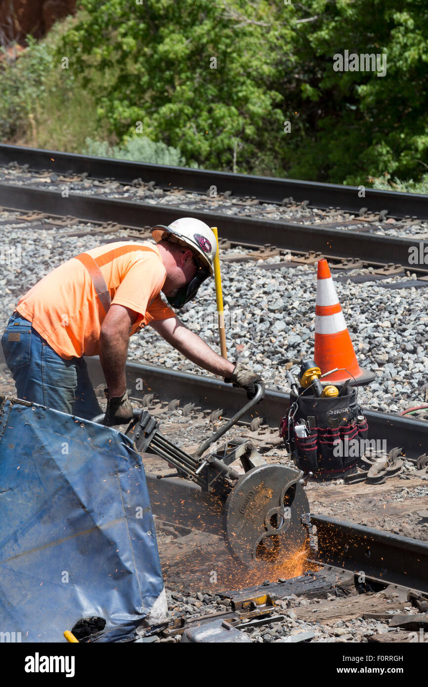 Thistle, Utah A Union Pacific railroad maintenance crew repairs track