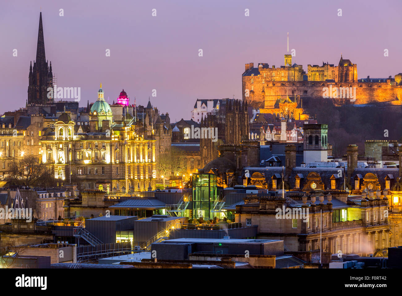 A view from Calton Hill over Edinburgh, City of Edinburgh, Scotland, United Kingdom, Europe. Stock Photo