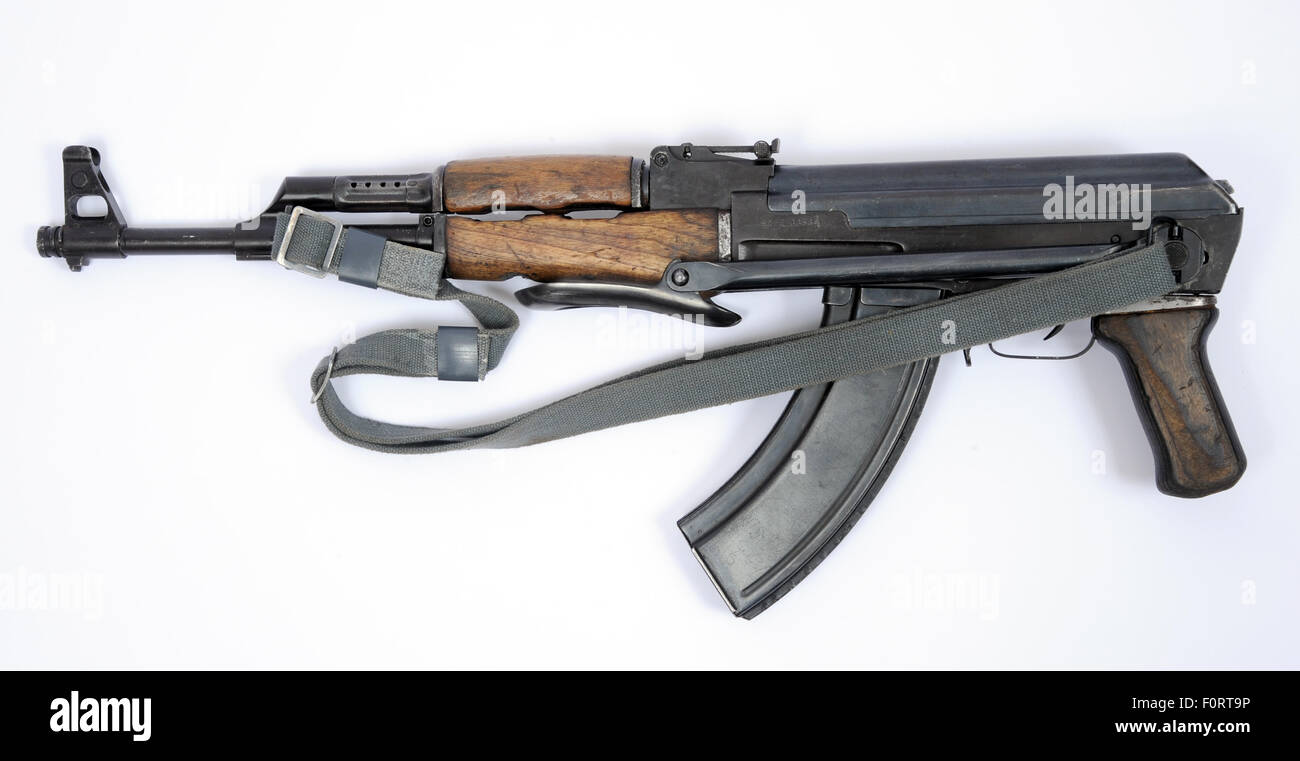 East German National Volks Armee DDR variant of the folding stock AKS AK47 Russian Kalashnikov assault rifle. REAL FIREARM Stock Photo