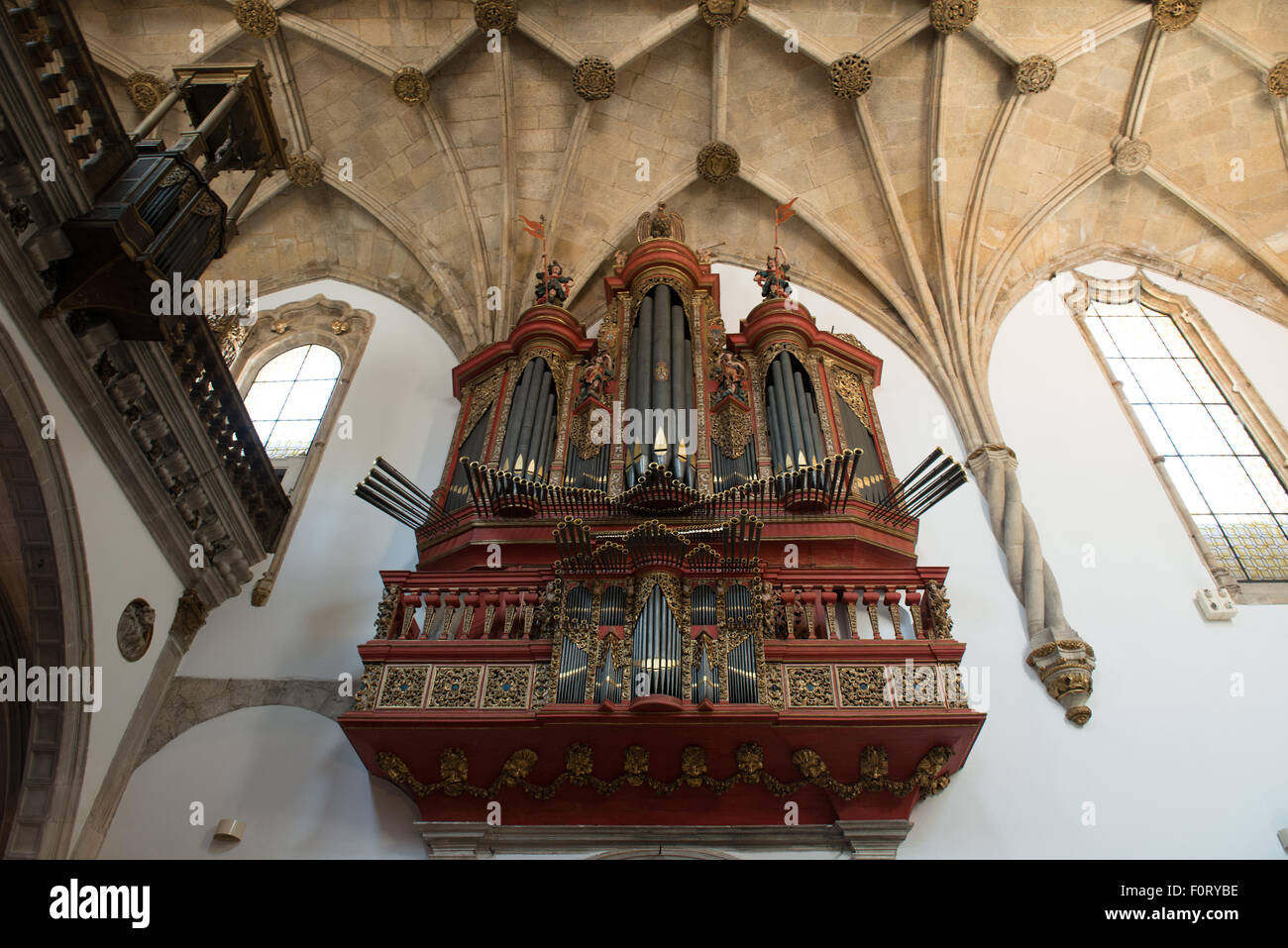 The baroque organ in the Mosteiro de Cruz. Stock Photo