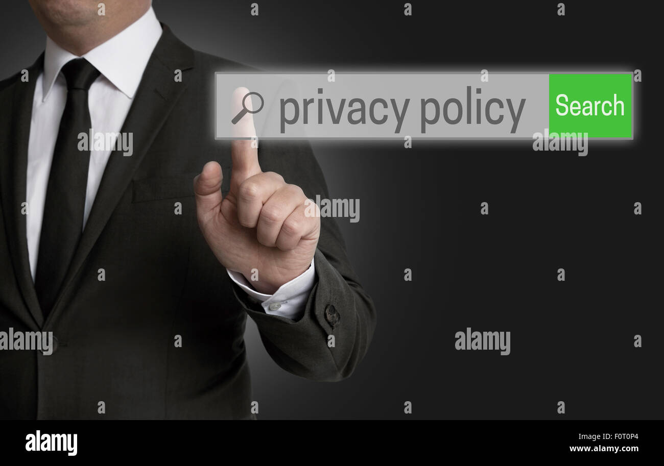 Privacy Policy internet browser is operated by businessman. Stock Photo