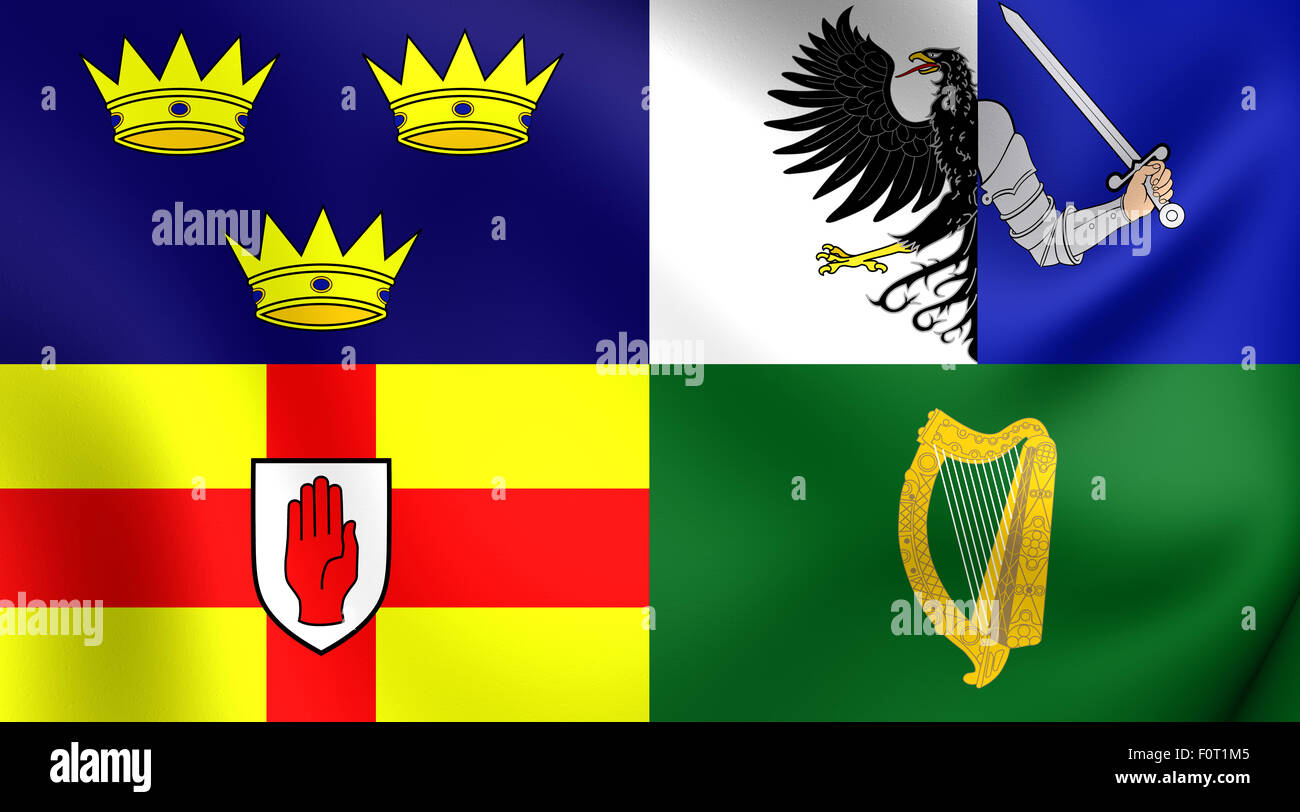 Four Provinces of Ireland 3D Flag, Ireland. Close Up. Stock Photo