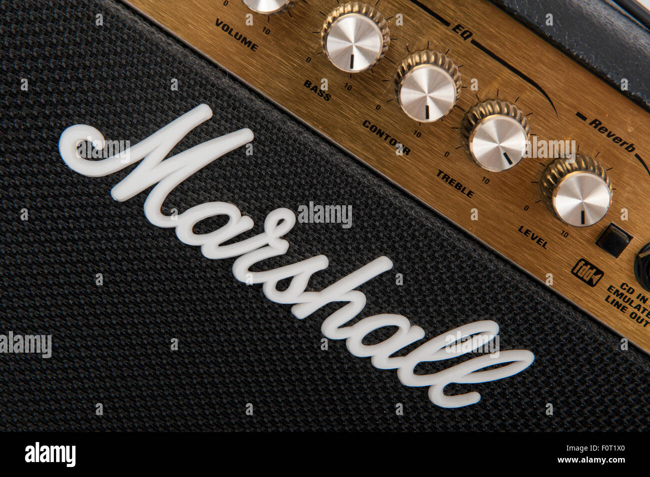 A Marshall amplifier controls on a speaker Stock Photo