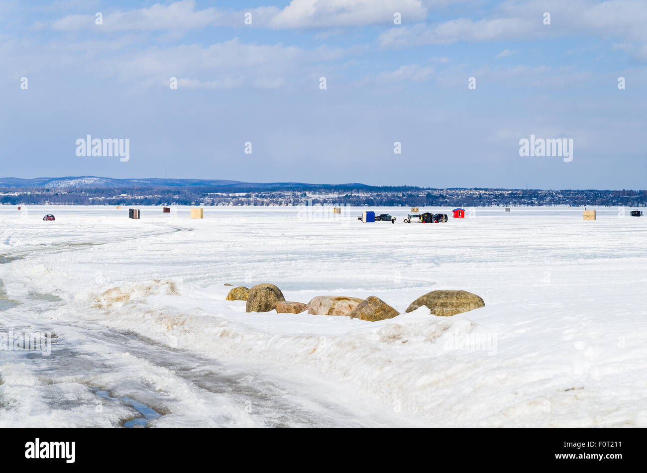 Ice fishing on the Ottawa River Ottawa Ontario Canada Stock Photo Alamy