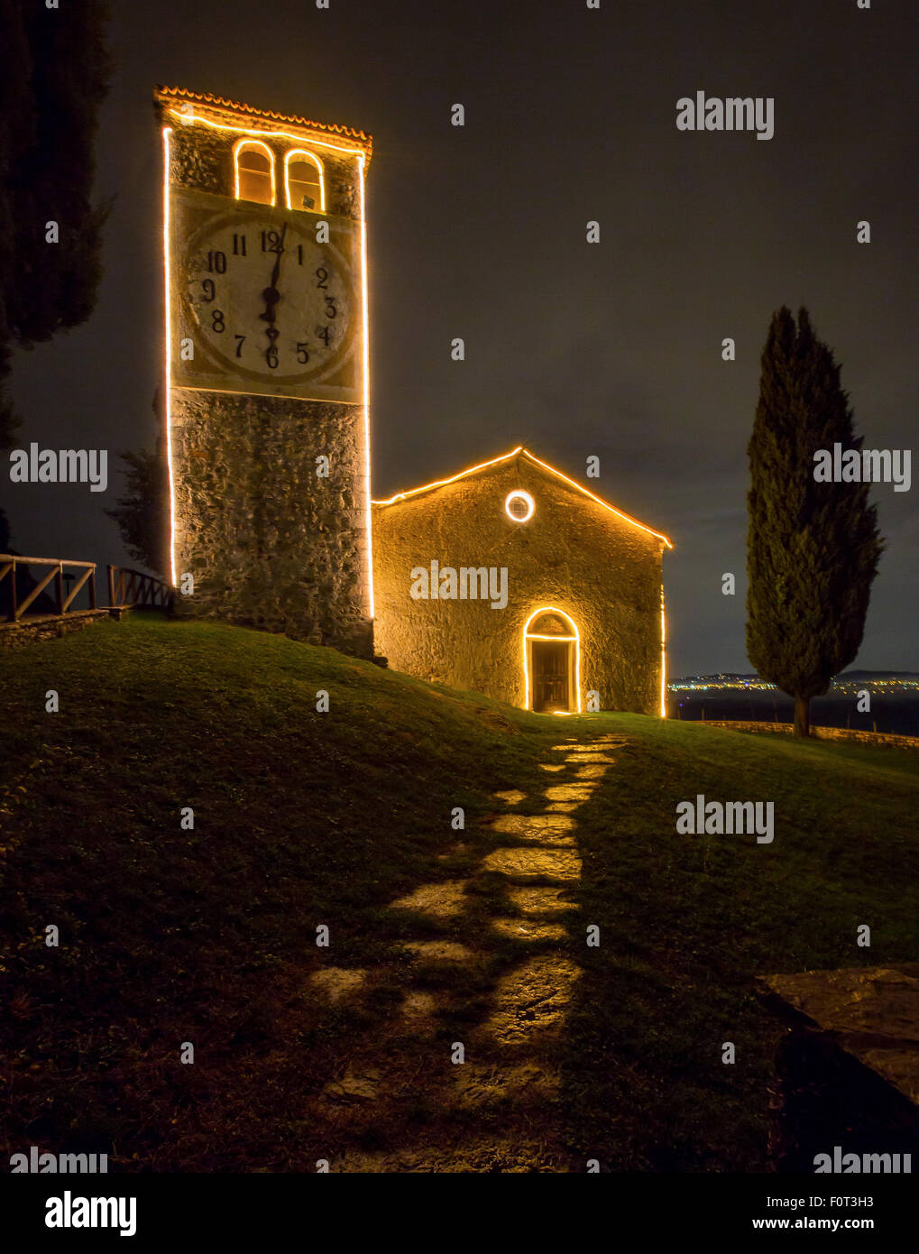 The Old Church of St. Vigilio in winter, Christmas time. Col San Martino. Veneto. Italy. Europe. Stock Photo