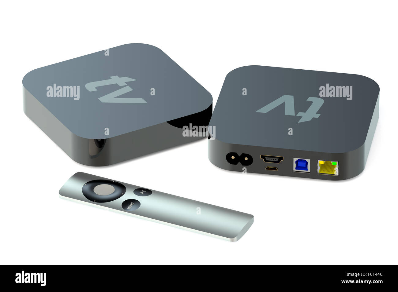 Digital Media Players back and front view isolated on white background