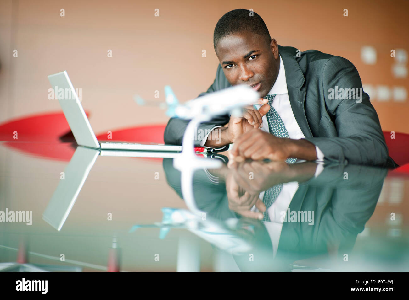 Young engineer with his airplane model Stock Photo