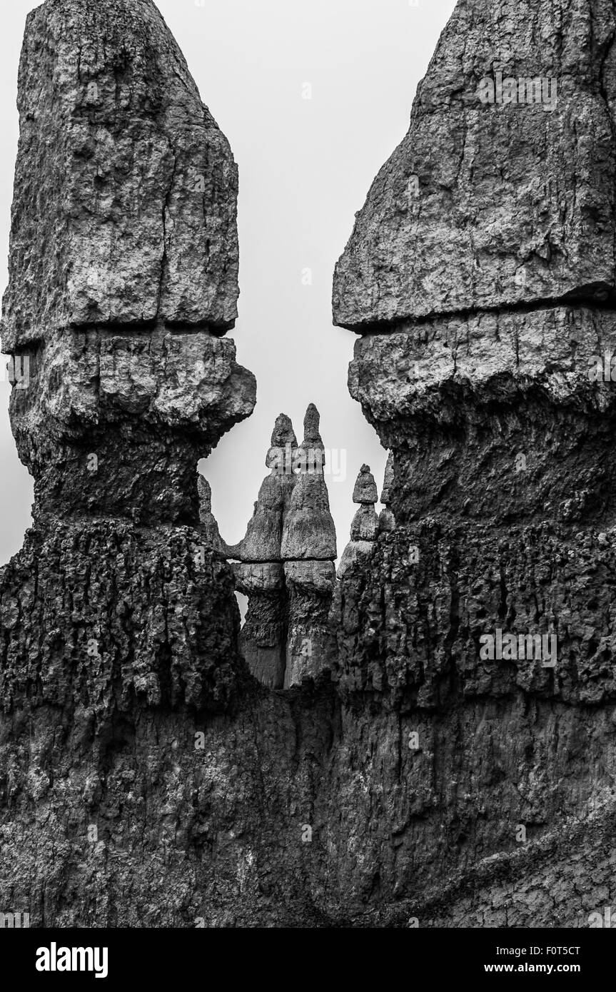 Abstract Rock Formations in the Bryce Canyon Black and White Photography Stock Photo