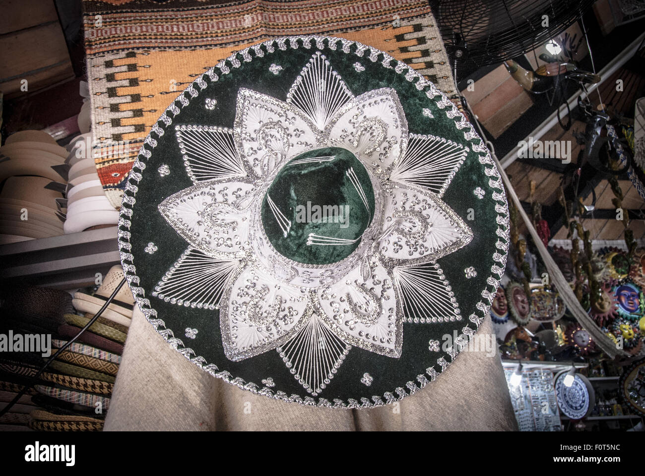 Traditional Mexican sombrero on display at Souvenir shop on Cuale River Island, Puerto Vallarta, Mexico Stock Photo
