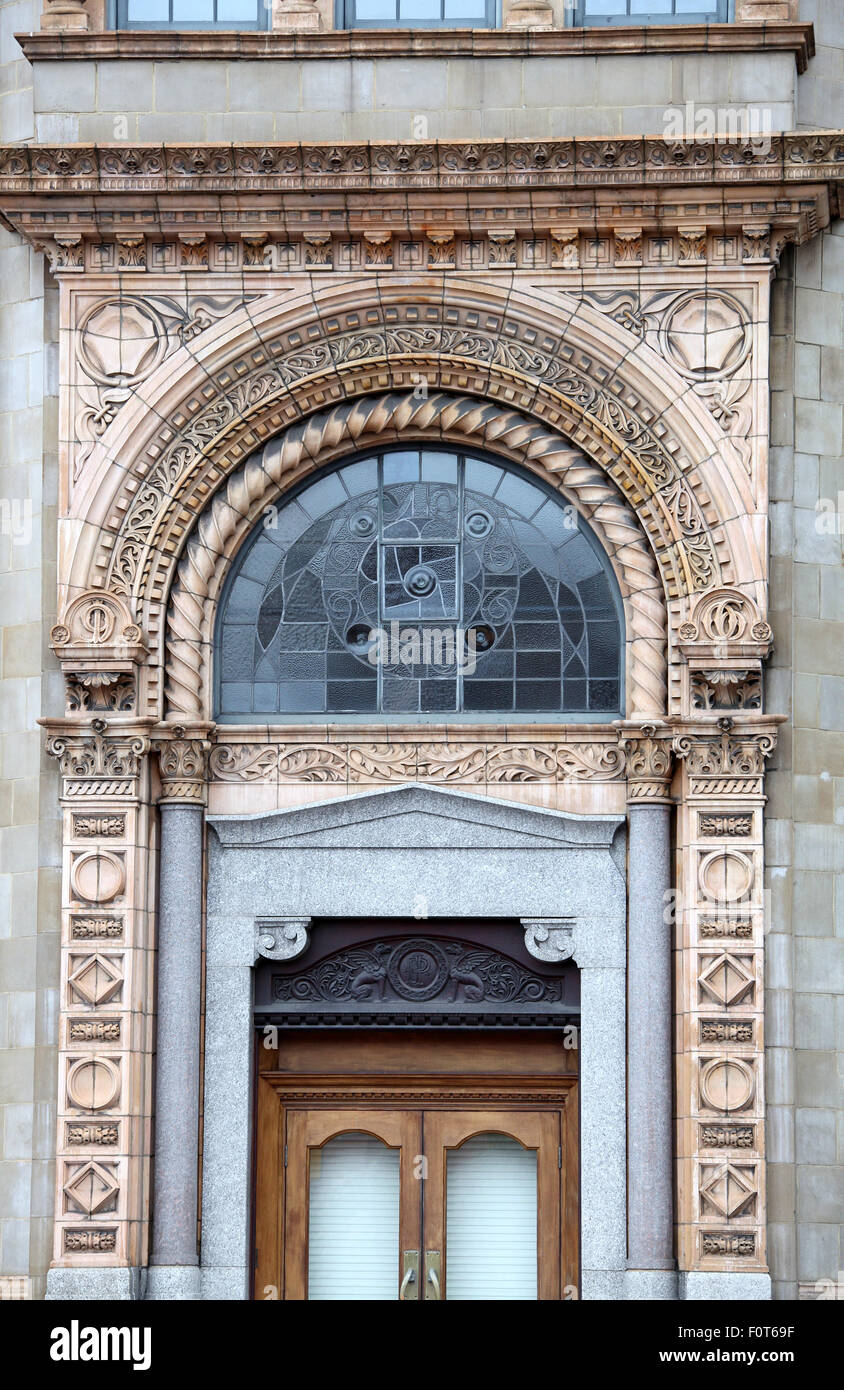 Ornate entrance to the former Joseph Pickering and Sons which was a packaging works in Sheffield Stock Photo