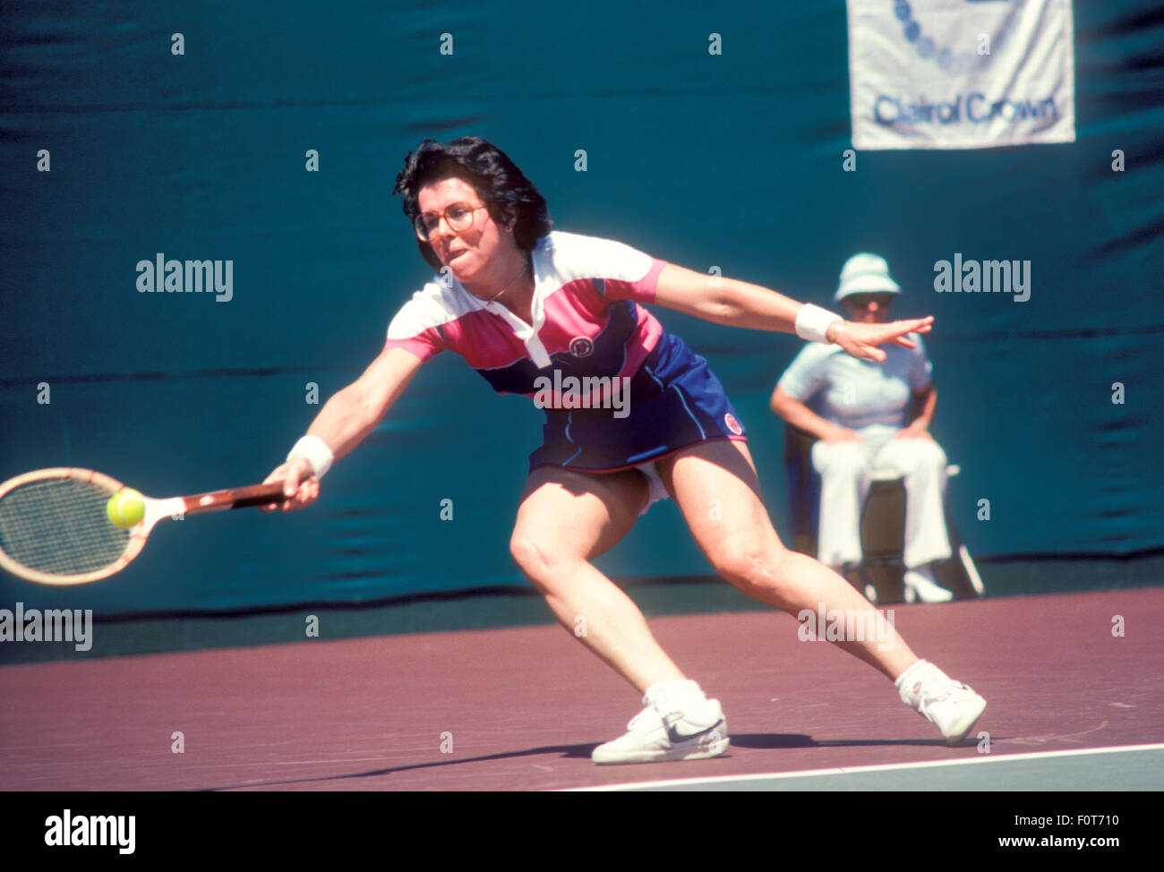 Billie Jean King in action at the Clairol Crown tennis tournament at La Costa Resort in Carlsbad, California in April 1980. Stock Photo