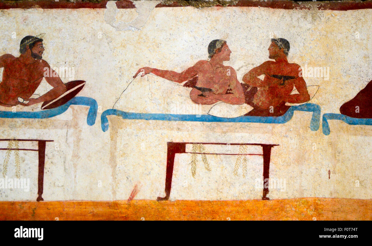 Detail of an ancient greek fresco found in a tomb in Paestum, Italy. Dating from about 470 B.C. Stock Photo