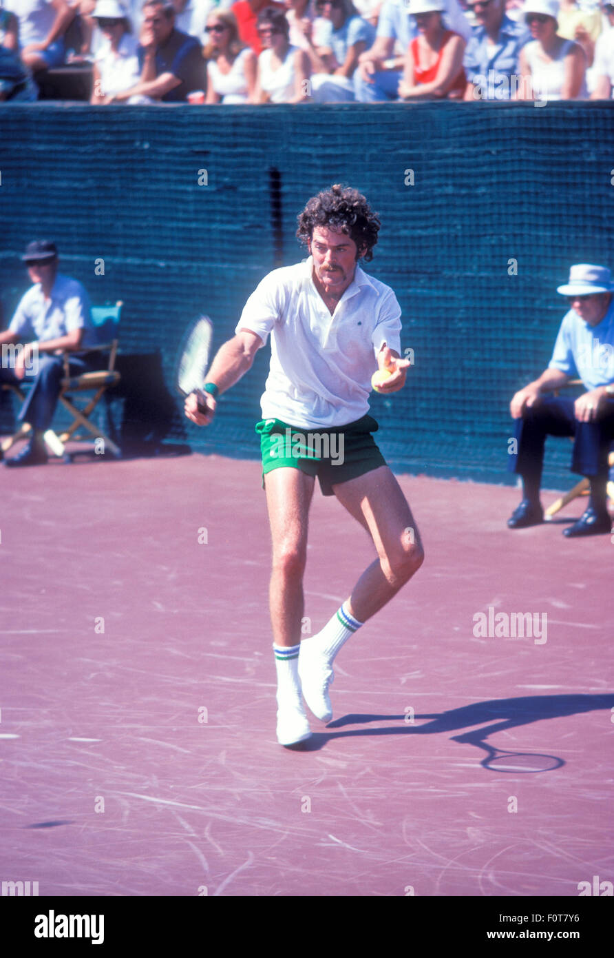 Tom Gorman in action at tennis tournament in September 1974. Stock Photo